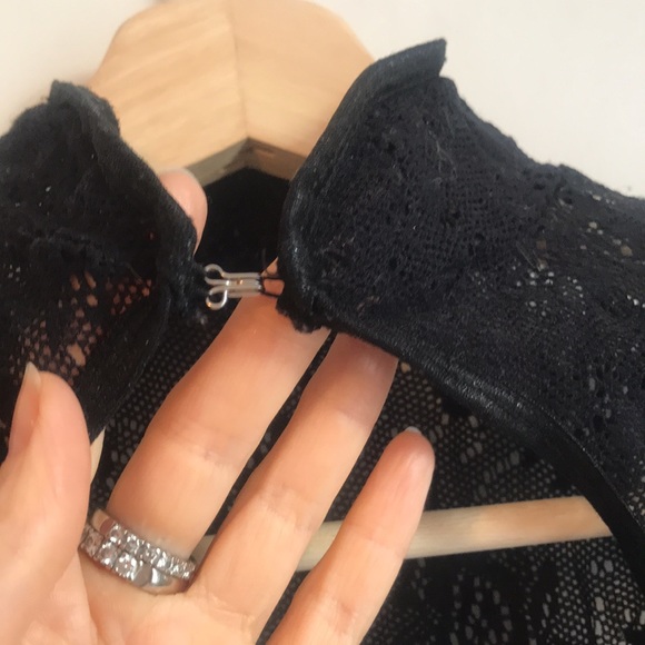 Black lace bodysuit. Size Small to Medium. Height neck. High cut thigh. EUC - Picture 6 of 8